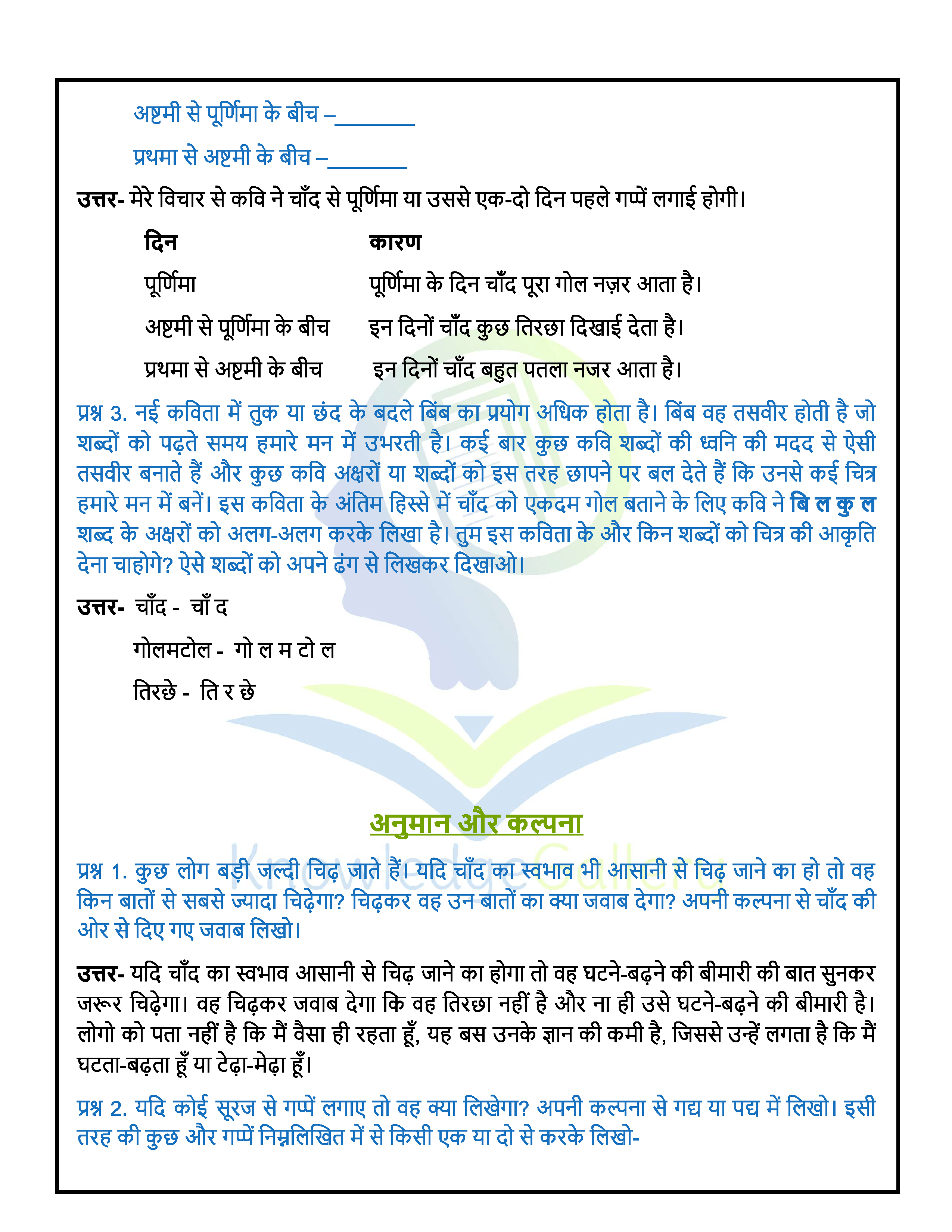 NCERT Solution For Class 6 Hindi Chapter 4 part 3
