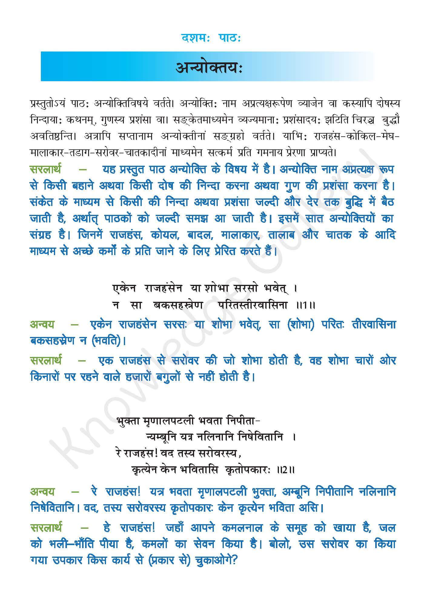 class-10-sanskrit-chapter-10-hindi-translation-solution