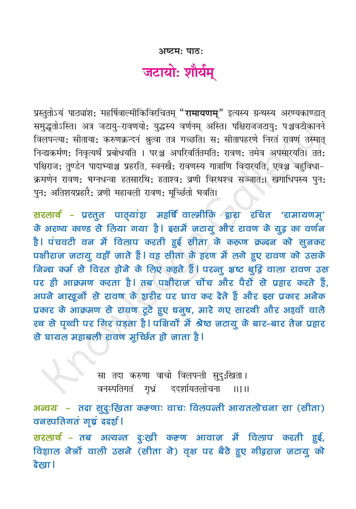 NCERT Solution For Class 9 Sanskrit Chapter 8 part 1
